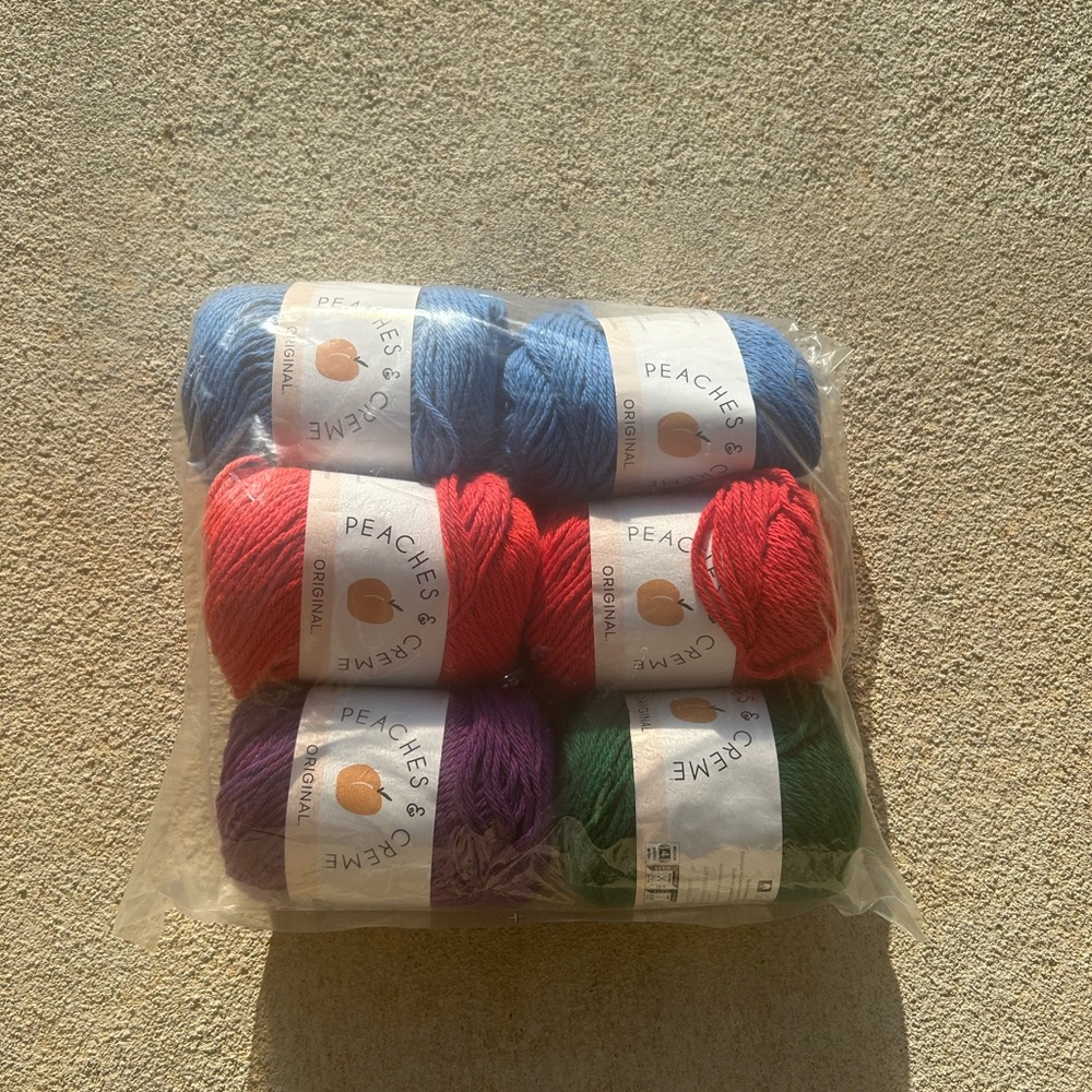 Peaches & Creme Assorted Cotton Yarn Bundle-  Blue, Red, Purple, Green lot of 6